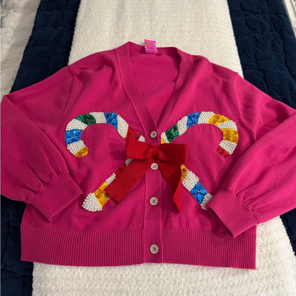 QUEEN OF SPARKLES Fuchsia Candy Cane Cardigan size XS